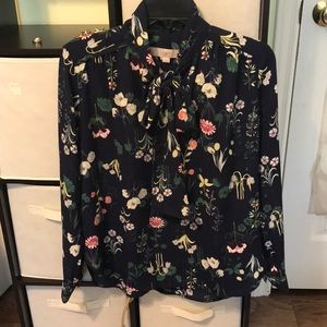 Loft navy blue floral blouse